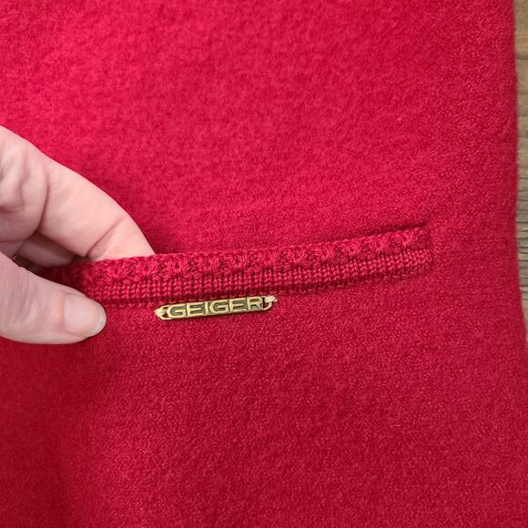 VTG Geiger Austria Womens Red Boiled Wool Size 42 Large Sweater Cardigan Preppy - Picture 5 of 11